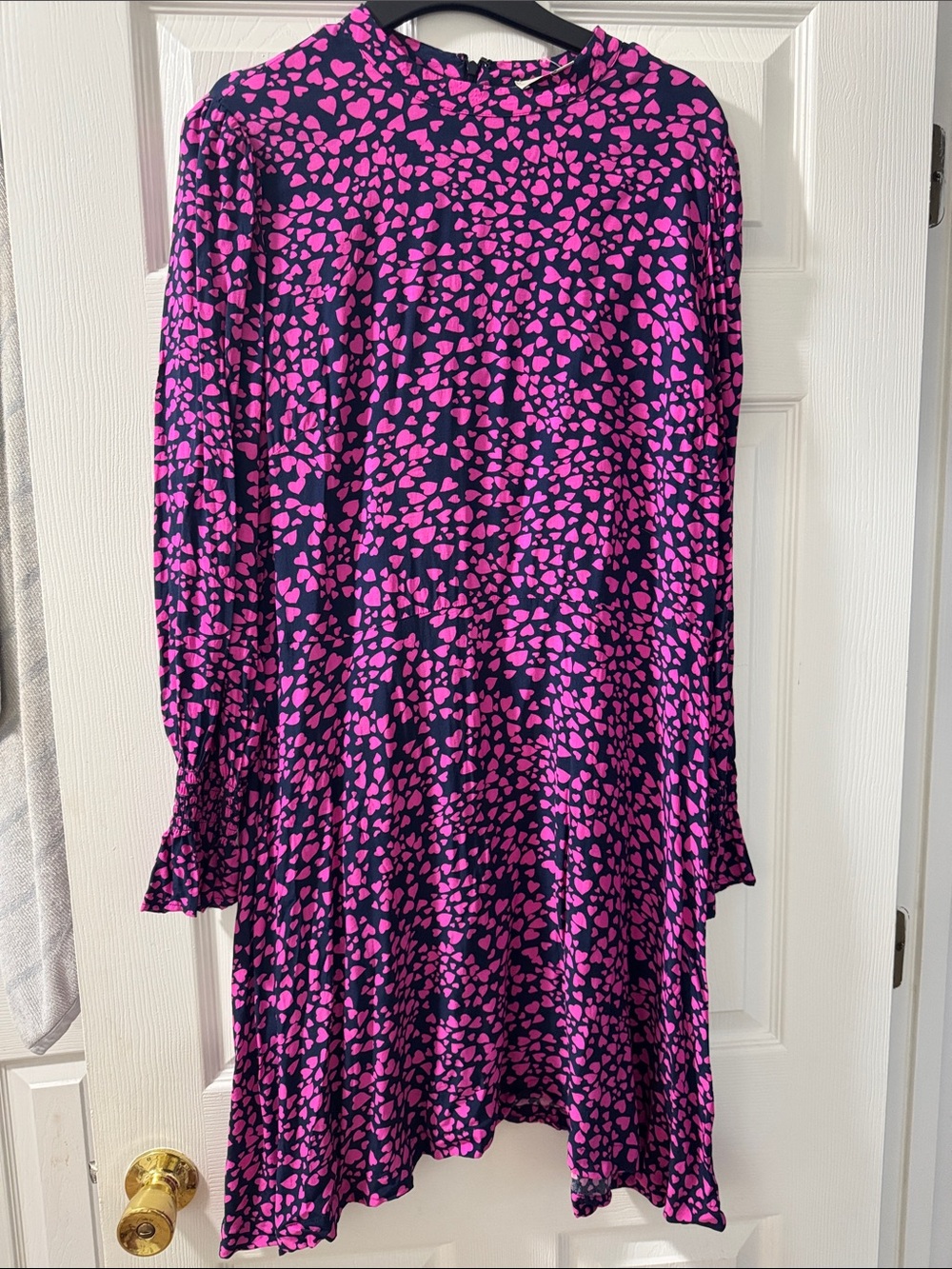 LOFT Navy Dress with Bright Pink Heart Print